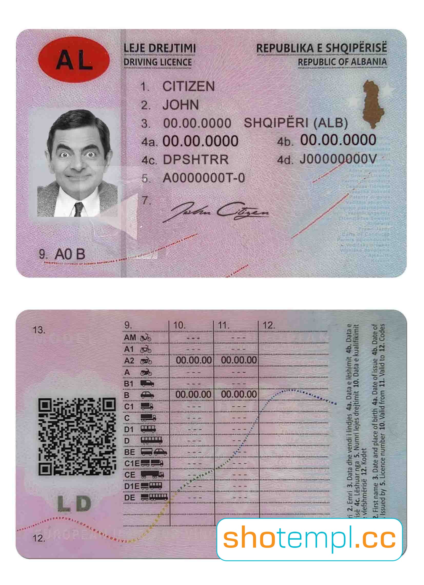 Albania Driver License PSD Template
